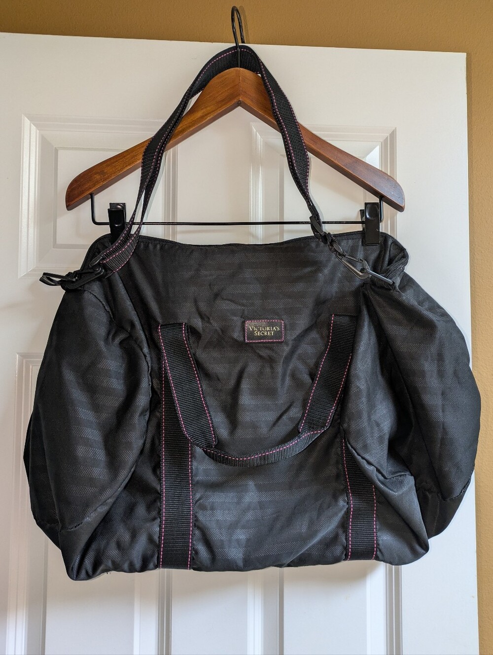 Victoria's Secret Black Striped Duffle Bag